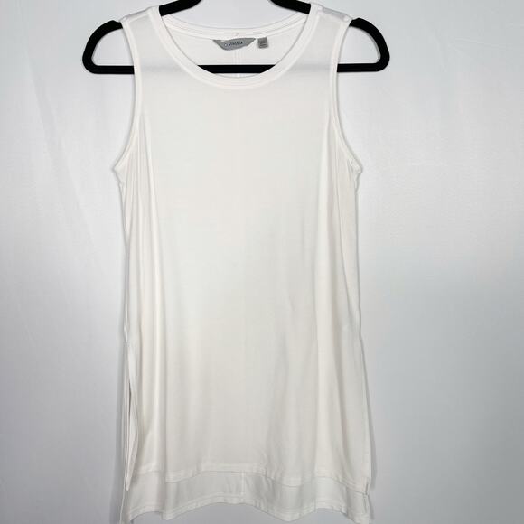 Athleta XSmall White Side Split Tank Top Crew Neck Workout Tencel Sleeveless - Picture 1 of 9